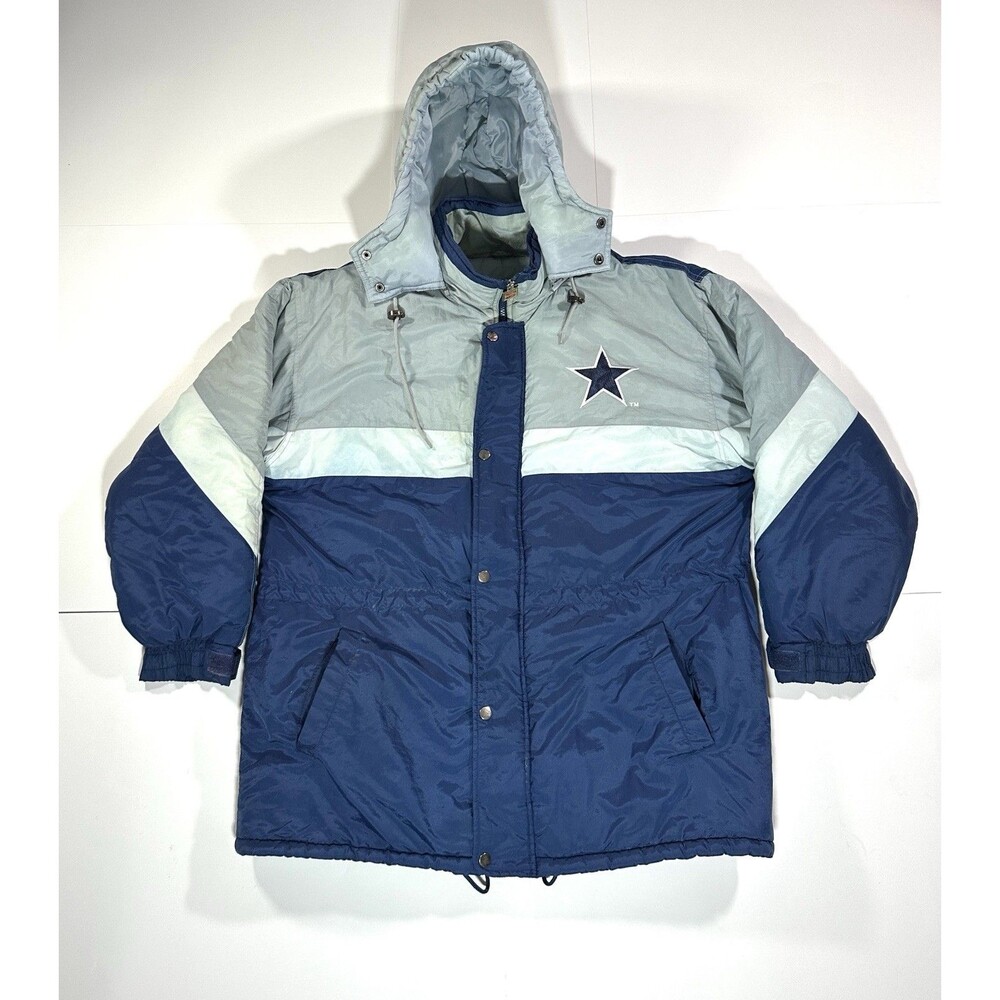 VTG 90s Dallas Cowboys NFL Game Day Puffer Jacket Coat Winter Large Distressed